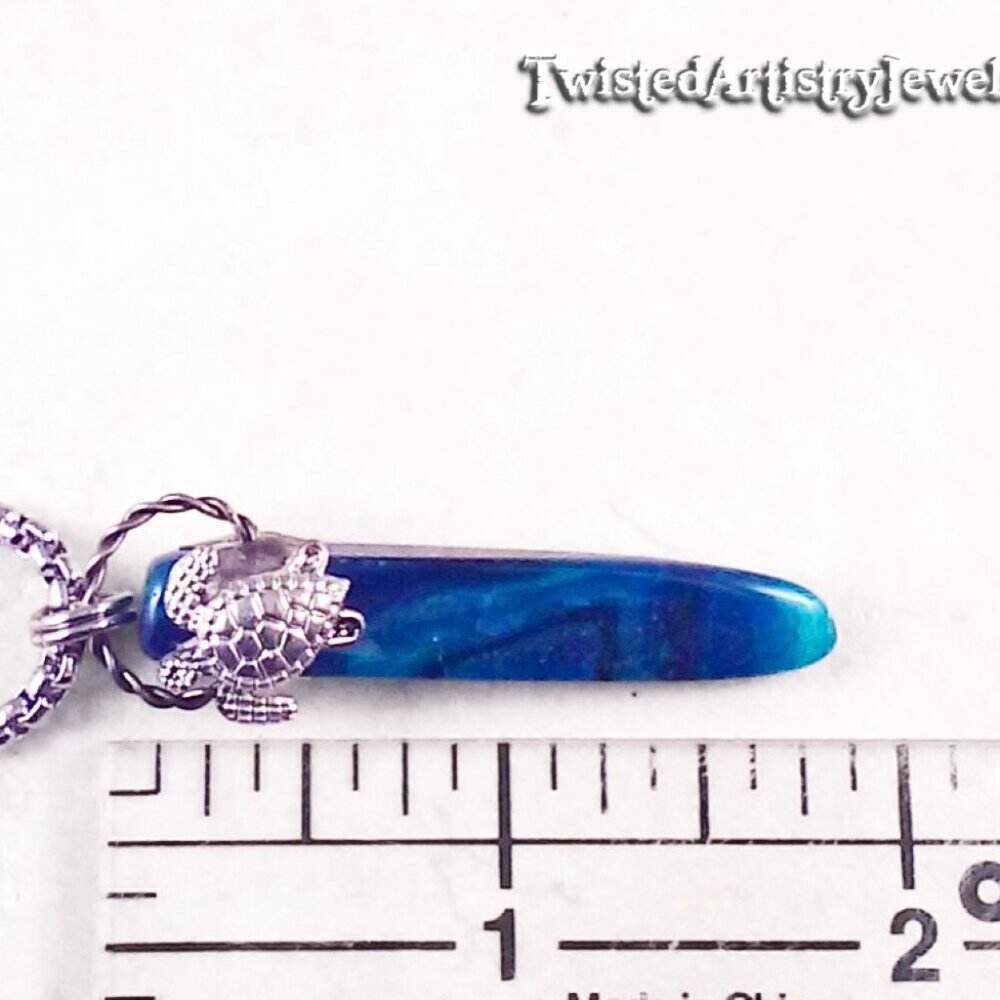 Sea Turtle and Blue Agate Shard Pendant Necklace - Picture 6 of 6